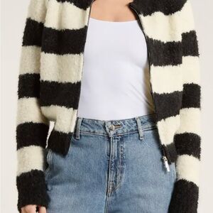 FRNCH Black and White Striped Cardigan